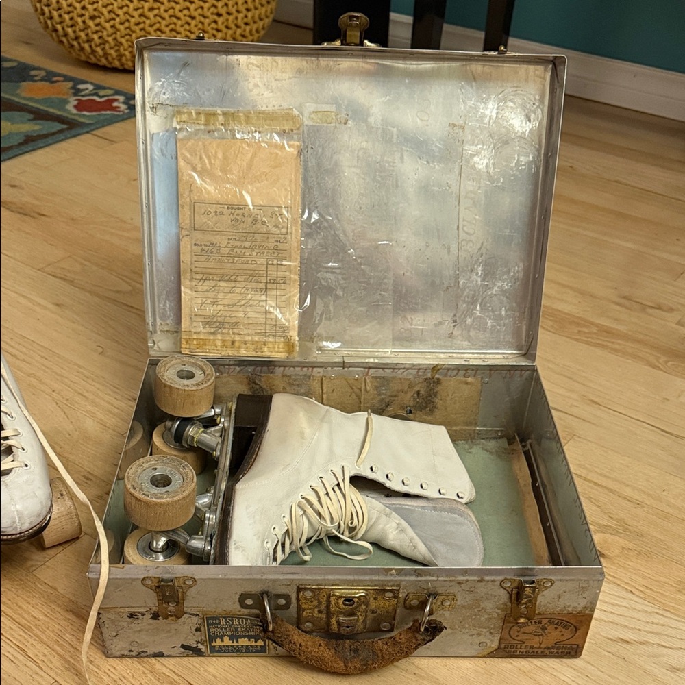 Vintage White Roller Skates with Case